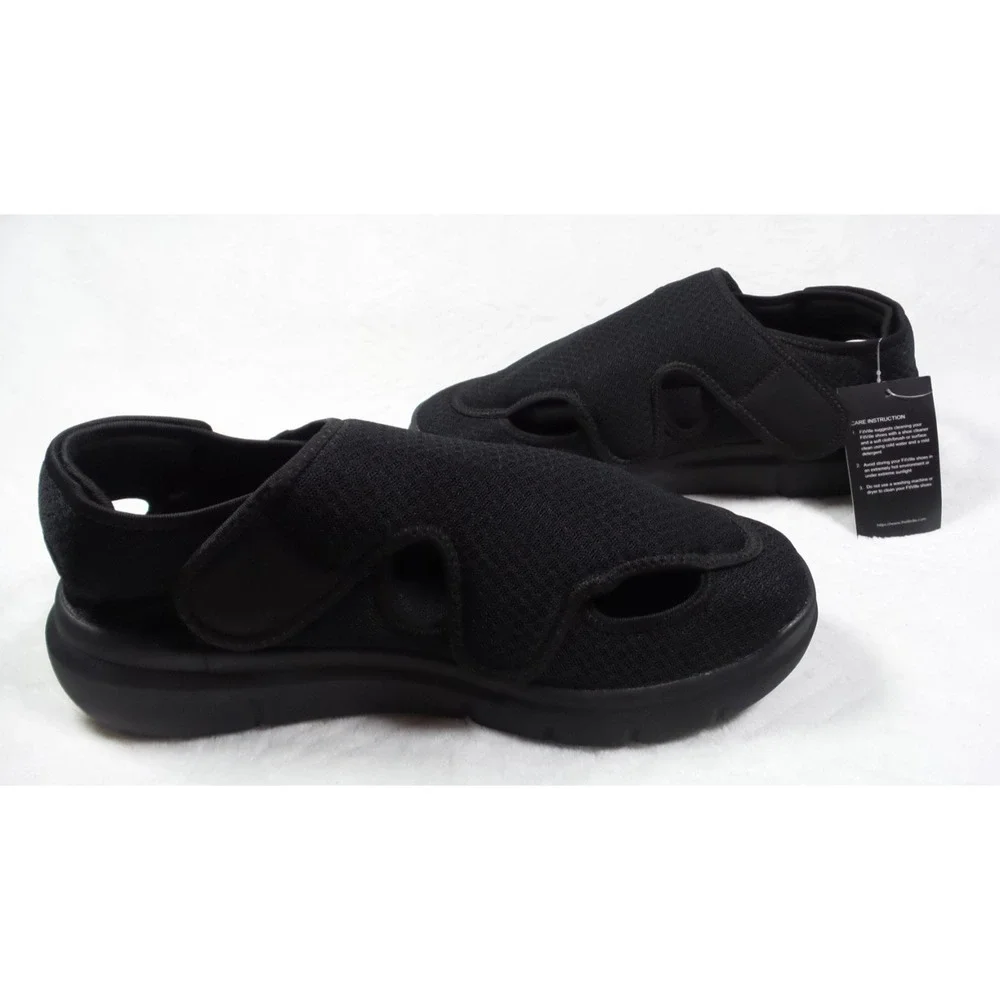 FitVille Shoes Mens Size 12.5 Wide Width Black EasyTop Recovery Sandals NWOB